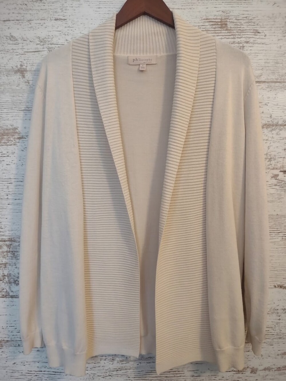 Philosophy Republic Clothing Women's Size L Ivory Ribbed Open Front Shawl Collar
